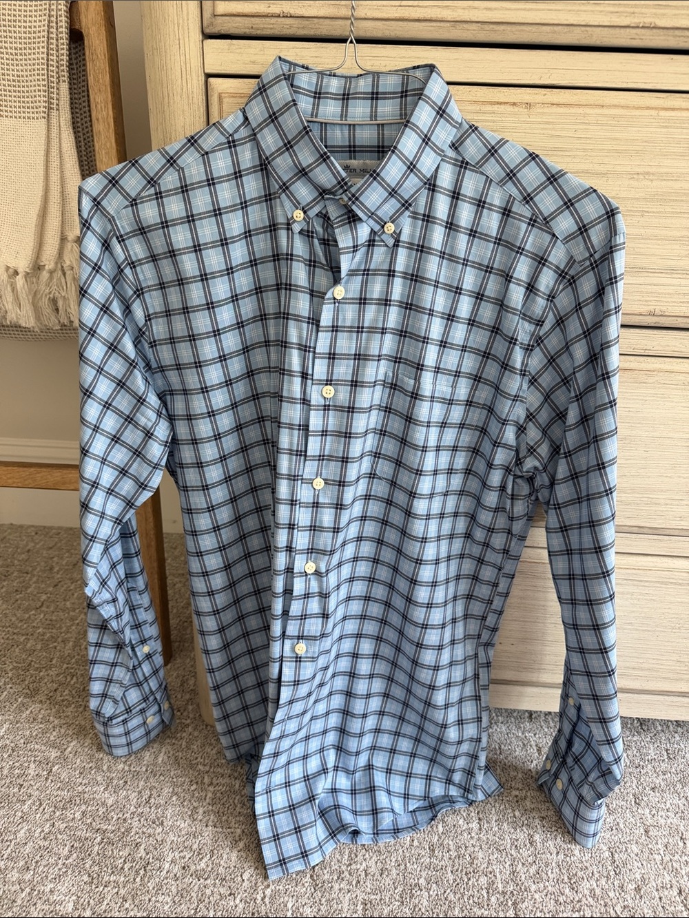 Peter Millar Light Blue Plaid Dress Shirt